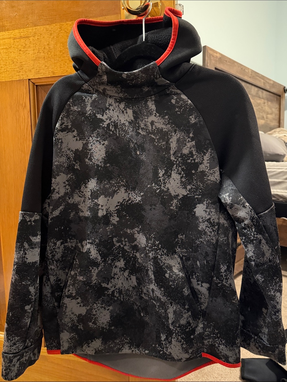 Kid’s Black & Gray Hooded Pullover Shirt with Red Trim